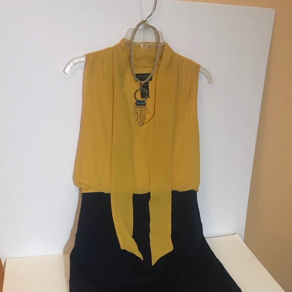 Yellow & navy slim fit party dress - Picture 1 of 2